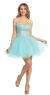 Strapless Floral Lace Bust Tulle Short Party Prom Dress in Aqua/Nude